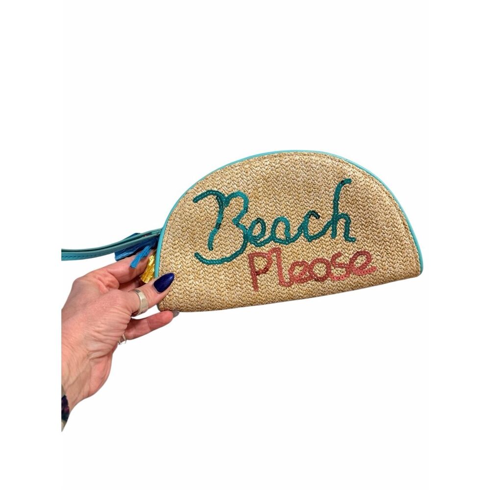 Wristlet Wallet Straw Beach Please Clutch Colorful Tassels Crescent Shape
